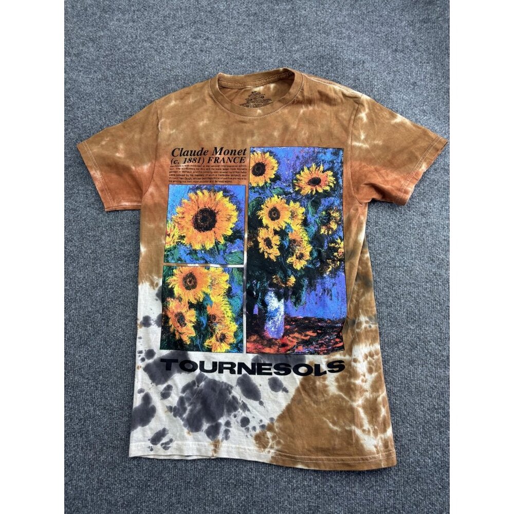 Claude Monet Shirt Mens Small Brown Tie‎ Dye Sunflowers Tournesols Art Tee